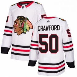 Mens Adidas Chicago Blackhawks 50 Corey Crawford Authentic White Away NHL Jersey 