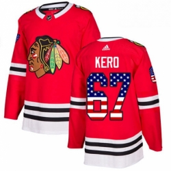 Mens Adidas Chicago Blackhawks 67 Tanner Kero Authentic Red USA Flag Fashion NHL Jersey 