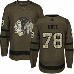 Mens Adidas Chicago Blackhawks 78 Nathan Noel Authentic Green Salute to Service NHL Jersey 