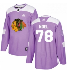 Mens Adidas Chicago Blackhawks 78 Nathan Noel Authentic Purple Fights Cancer Practice NHL Jersey 