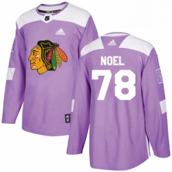 Mens Adidas Chicago Blackhawks 78 Nathan Noel Authentic Purple Fights Cancer Practice NHL Jersey 