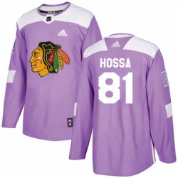 Mens Adidas Chicago Blackhawks 81 Marian Hossa Authentic Purple Fights Cancer Practice NHL Jersey 