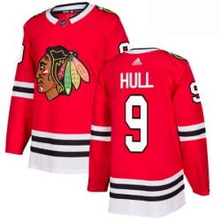 Mens Adidas Chicago Blackhawks 9 Bobby Hull Authentic Red Home NHL Jersey 