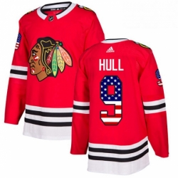 Mens Adidas Chicago Blackhawks 9 Bobby Hull Authentic Red USA Flag Fashion NHL Jersey 