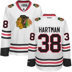 Blackhawks #38 Ryan Hartman White Road Womens Stitched NHL Jersey