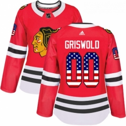 Womens Adidas Chicago Blackhawks 00 Clark Griswold Authentic Red USA Flag Fashion NHL Jersey 
