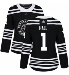 Womens Adidas Chicago Blackhawks 1 Glenn Hall Authentic Black 2019 Winter Classic NHL Jersey 