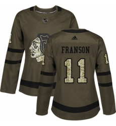 Womens Adidas Chicago Blackhawks 11 Cody Franson Authentic Green Salute to Service NHL Jersey 