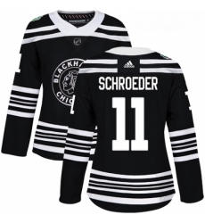 Womens Adidas Chicago Blackhawks 11 Jordan Schroeder Authentic Black 2019 Winter Classic NHL Jerse