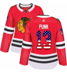 Womens Adidas Chicago Blackhawks 13 CM Punk Authentic Red USA Flag Fashion NHL Jersey 