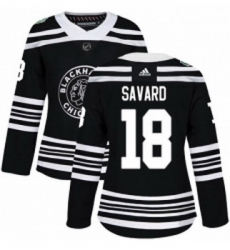 Womens Adidas Chicago Blackhawks 18 Denis Savard Authentic Black 2019 Winter Classic NHL Jersey 
