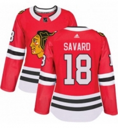 Womens Adidas Chicago Blackhawks 18 Denis Savard Authentic Red Home NHL Jersey 