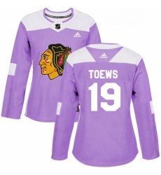 Womens Adidas Chicago Blackhawks 19 Jonathan Toews Authentic Purple Fights Cancer Practice NHL Jersey 