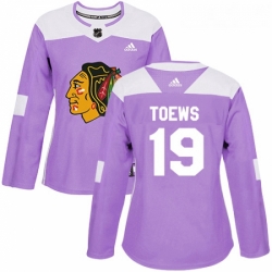 Womens Adidas Chicago Blackhawks 19 Jonathan Toews Authentic Purple Fights Cancer Practice NHL Jersey 