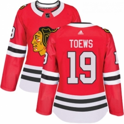 Womens Adidas Chicago Blackhawks 19 Jonathan Toews Authentic Red Home NHL Jersey 