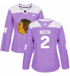 Womens Adidas Chicago Blackhawks 2 Duncan Keith Authentic Purple Fights Cancer Practice NHL Jersey 