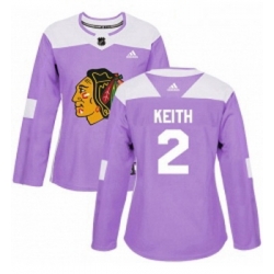 Womens Adidas Chicago Blackhawks 2 Duncan Keith Authentic Purple Fights Cancer Practice NHL Jersey 