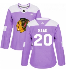 Womens Adidas Chicago Blackhawks 20 Brandon Saad Authentic Purple Fights Cancer Practice NHL Jersey 