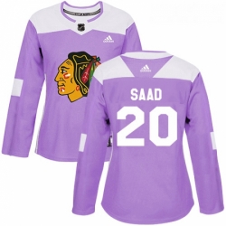 Womens Adidas Chicago Blackhawks 20 Brandon Saad Authentic Purple Fights Cancer Practice NHL Jersey 