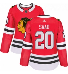 Womens Adidas Chicago Blackhawks 20 Brandon Saad Authentic Red Home NHL Jersey 
