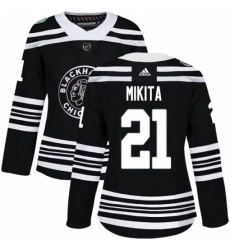 Womens Adidas Chicago Blackhawks 21 Stan Mikita Authentic Black 2019 Winter Classic NHL Jersey 