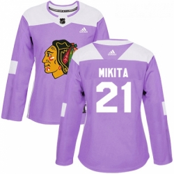 Womens Adidas Chicago Blackhawks 21 Stan Mikita Authentic Purple Fights Cancer Practice NHL Jersey 