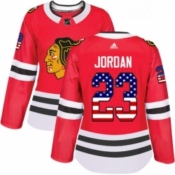 Womens Adidas Chicago Blackhawks 23 Michael Jordan Authentic Red USA Flag Fashion NHL Jersey 