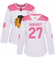 Womens Adidas Chicago Blackhawks 27 Adam Boqvist Authentic White Pink Fashion NHL Jersey 