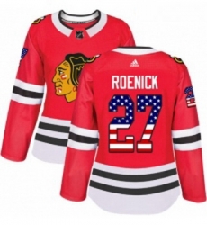 Womens Adidas Chicago Blackhawks 27 Jeremy Roenick Authentic Red USA Flag Fashion NHL Jersey 