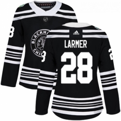 Womens Adidas Chicago Blackhawks 28 Steve Larmer Authentic Black 2019 Winter Classic NHL Jersey 