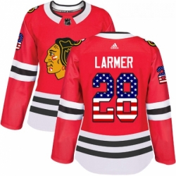 Womens Adidas Chicago Blackhawks 28 Steve Larmer Authentic Red USA Flag Fashion NHL Jersey 