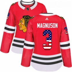 Womens Adidas Chicago Blackhawks 3 Keith Magnuson Authentic Red USA Flag Fashion NHL Jersey 