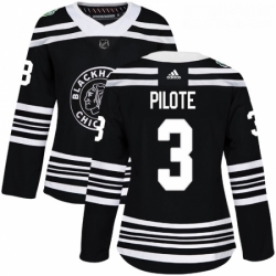 Womens Adidas Chicago Blackhawks 3 Pierre Pilote Authentic Black 2019 Winter Classic NHL Jersey 