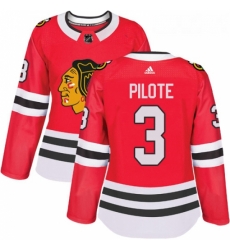 Womens Adidas Chicago Blackhawks 3 Pierre Pilote Authentic Red Home NHL Jersey 