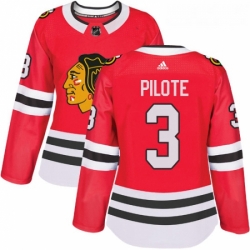 Womens Adidas Chicago Blackhawks 3 Pierre Pilote Authentic Red Home NHL Jersey 