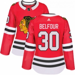 Womens Adidas Chicago Blackhawks 30 ED Belfour Authentic Red Home NHL Jersey 