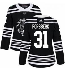 Womens Adidas Chicago Blackhawks 31 Anton Forsberg Authentic Black 2019 Winter Classic NHL Jersey 