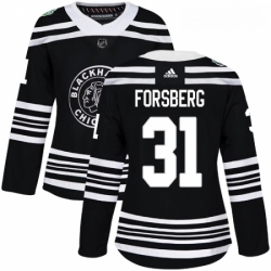 Womens Adidas Chicago Blackhawks 31 Anton Forsberg Authentic Black 2019 Winter Classic NHL Jersey 