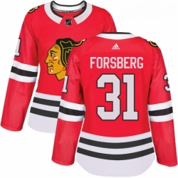 Womens Adidas Chicago Blackhawks 31 Anton Forsberg Authentic Red Home NHL Jersey 