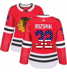 Womens Adidas Chicago Blackhawks 32 Michal Rozsival Authentic Red USA Flag Fashion NHL Jersey 