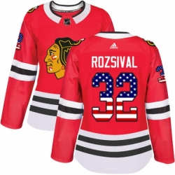 Womens Adidas Chicago Blackhawks 32 Michal Rozsival Authentic Red USA Flag Fashion NHL Jersey 