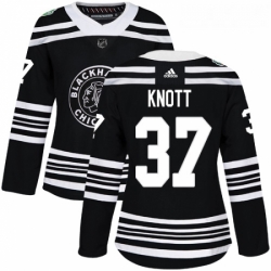 Womens Adidas Chicago Blackhawks 37 Graham Knott Authentic Black 2019 Winter Classic NHL Jersey 