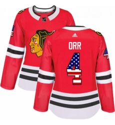 Womens Adidas Chicago Blackhawks 4 Bobby Orr Authentic Red USA Flag Fashion NHL Jersey 
