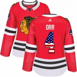 Womens Adidas Chicago Blackhawks 4 Bobby Orr Authentic Red USA Flag Fashion NHL Jersey 