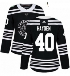 Womens Adidas Chicago Blackhawks 40 John Hayden Authentic Black 2019 Winter Classic NHL Jersey 