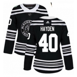 Womens Adidas Chicago Blackhawks 40 John Hayden Authentic Black 2019 Winter Classic NHL Jersey 