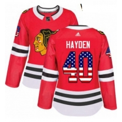 Womens Adidas Chicago Blackhawks 40 John Hayden Authentic Red USA Flag Fashion NHL Jersey 
