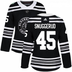 Womens Adidas Chicago Blackhawks 45 Luc Snuggerud Authentic Black 2019 Winter Classic NHL Jersey 