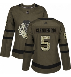 Womens Adidas Chicago Blackhawks 5 Adam Clendening Authentic Green Salute to Service NHL Jersey 