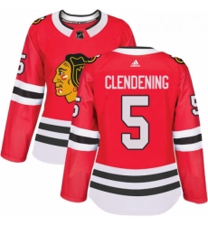 Womens Adidas Chicago Blackhawks 5 Adam Clendening Authentic Red Home NHL Jersey 